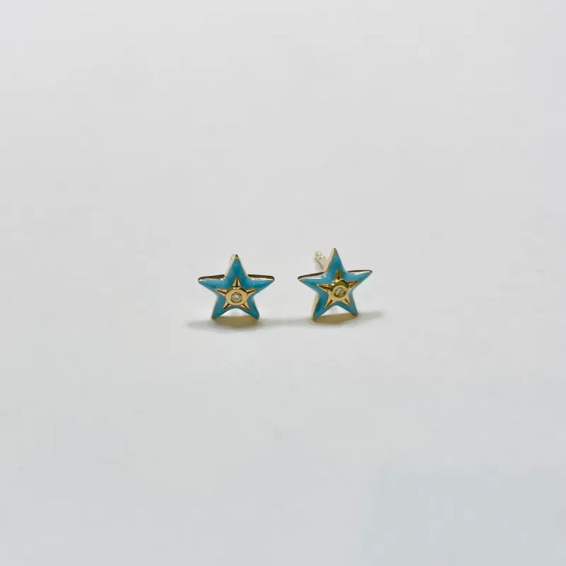 enamel star studs, turquoise sold by Theodosia