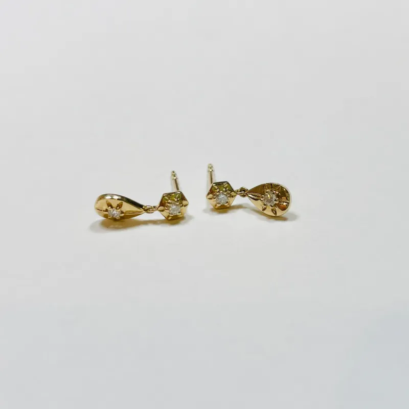 hexagon and teardrop studs sold by Theodosia