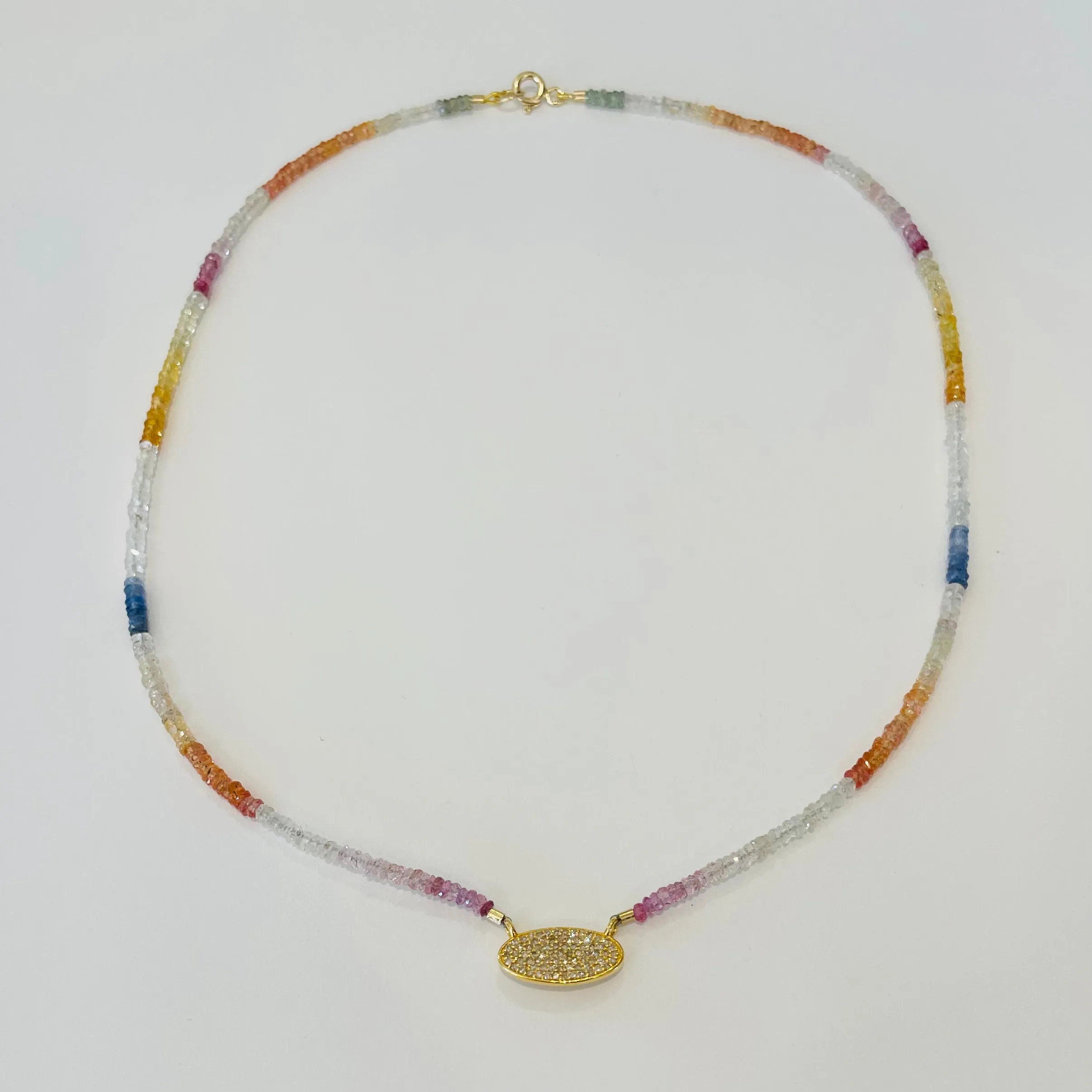 delicate shaded sapphire necklace with pavè diamond disc sold by Theodosia product image thumbnail 2