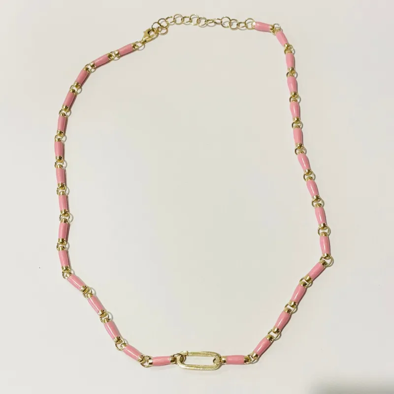 pink enamel link chain with connector sold by Theodosia