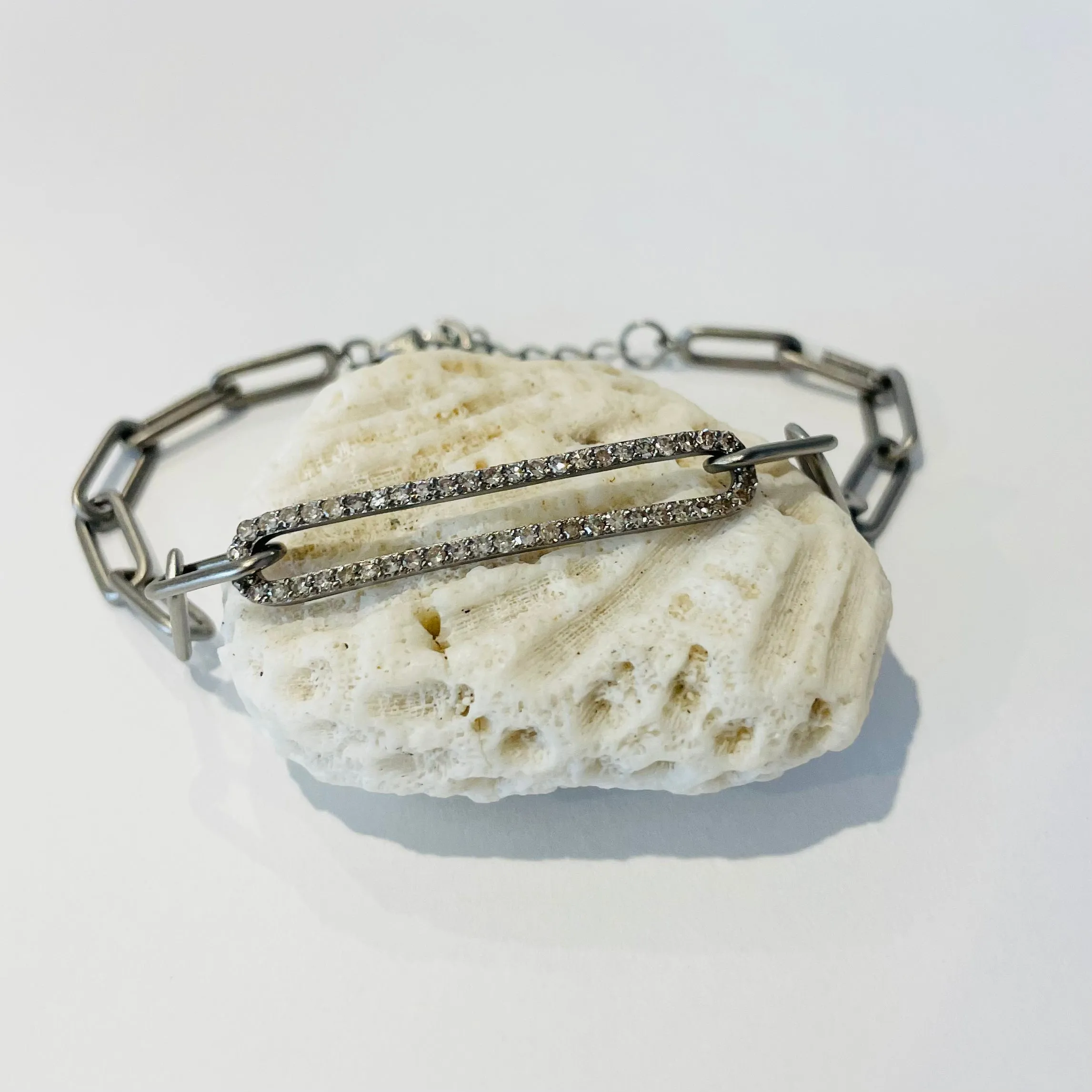 elongated diamond chain link bracelet sold by Theodosia