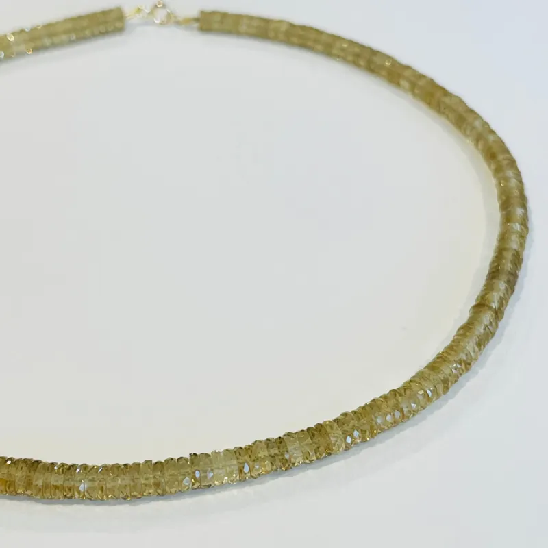 whiskey quartz heishi necklace made by Theodosia