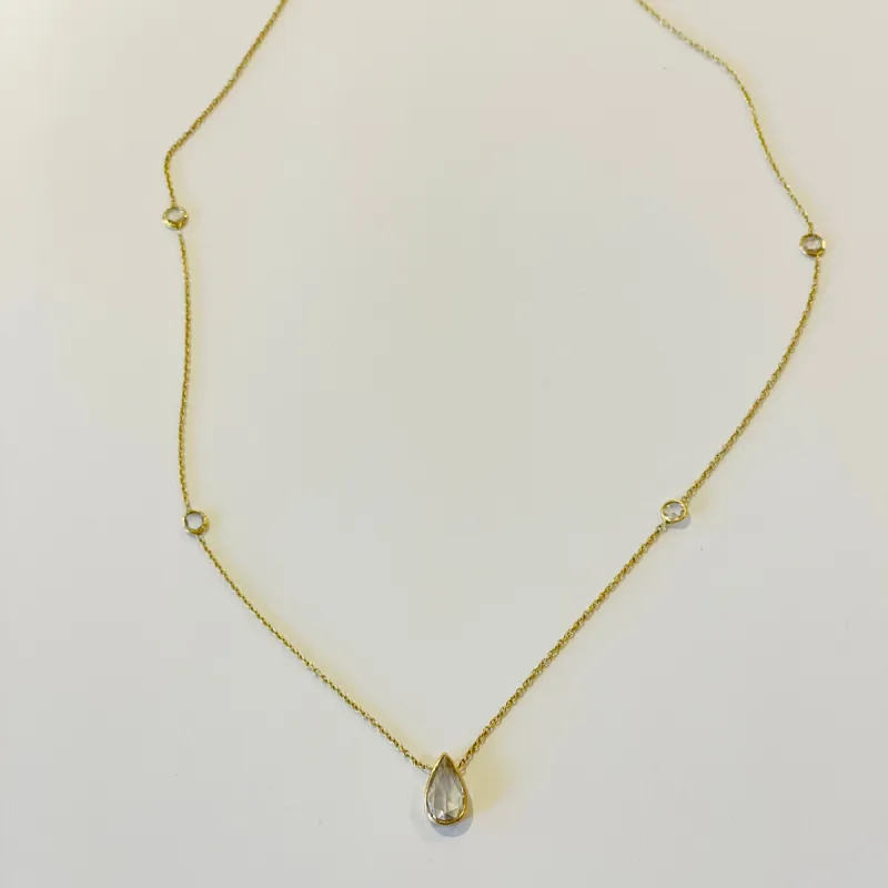 single stone pear shaped diamond necklace sold by Theodosia