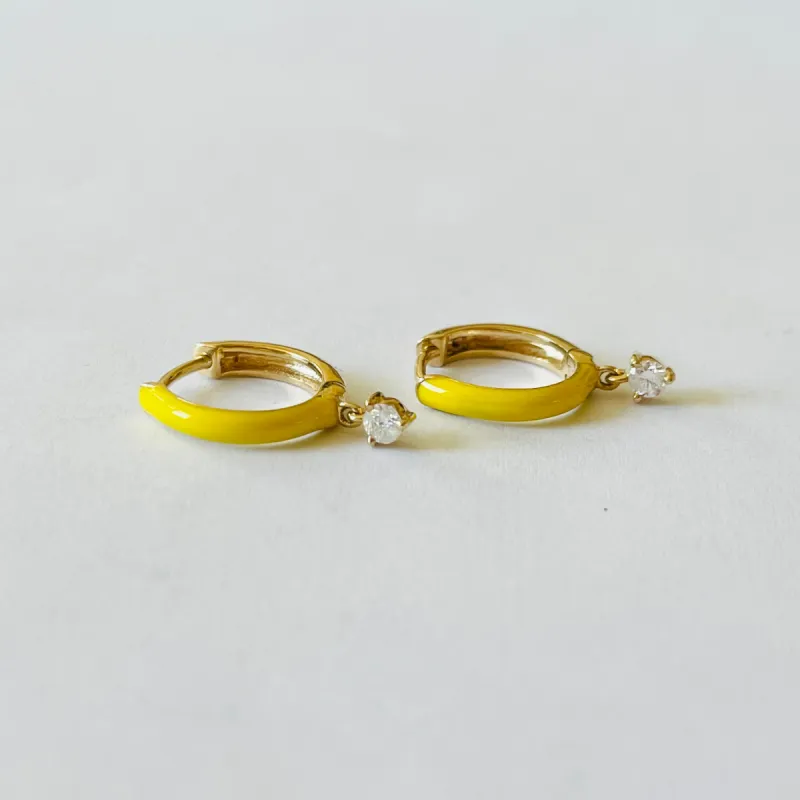 enamel single stone diamond huggies, 12 mm sold by Theodosia