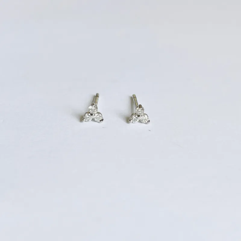 mini tri-diamond prong set studs, white gold sold by Theodosia