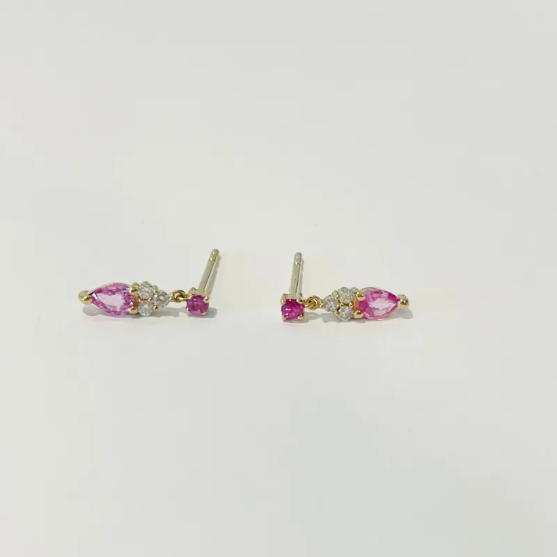 pink sapphire and diamond dangle studs sold by Theodosia