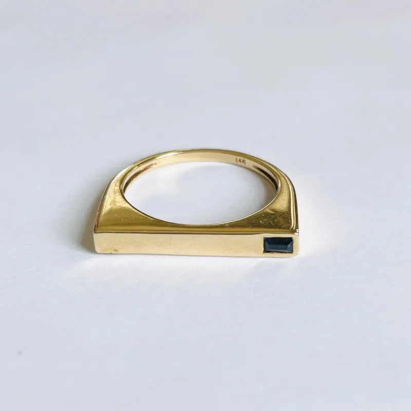 geometric gold ring with sapphire sold by Theodosia