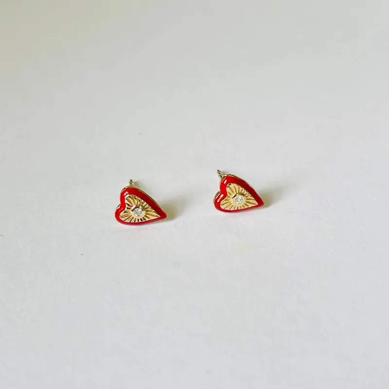 diamond enamel heart studs sold by Theodosia
