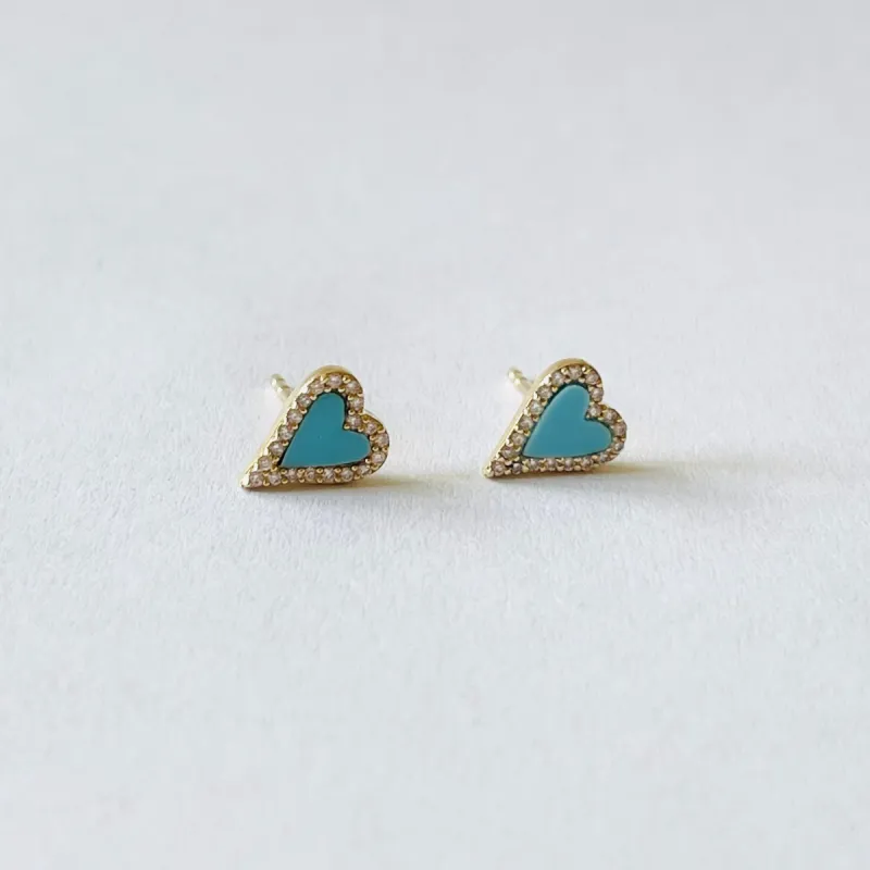 turquoise and diamond heart studs sold by Theodosia