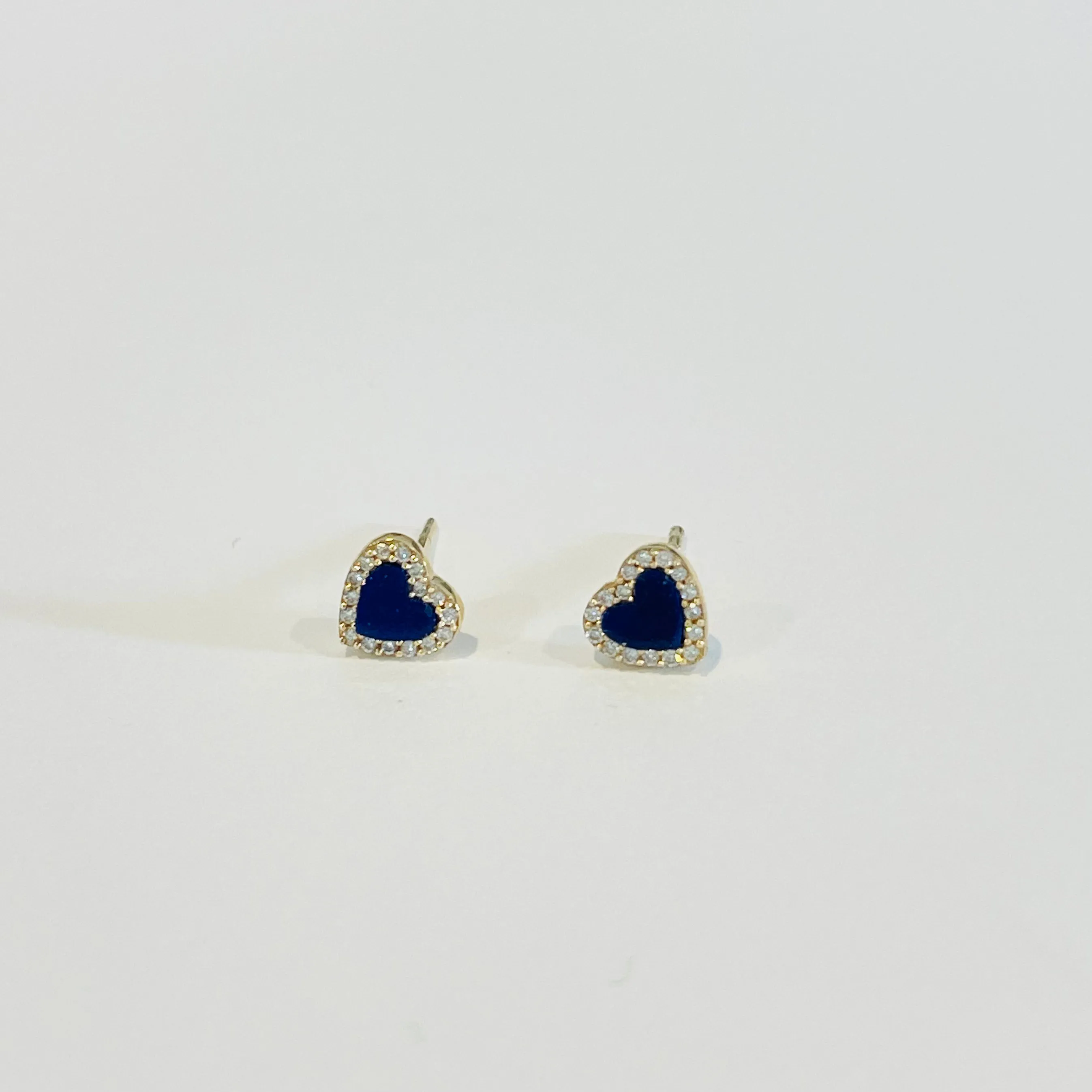 lapis and diamond heart studs sold by Theodosia