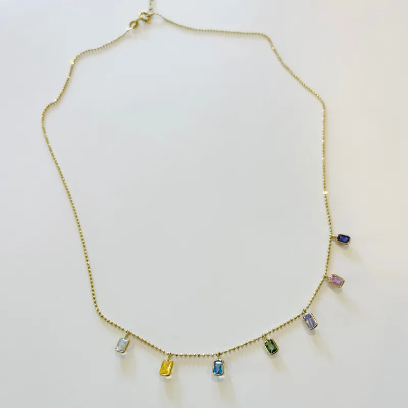 sapphire baguette fringe necklace sold by Theodosia