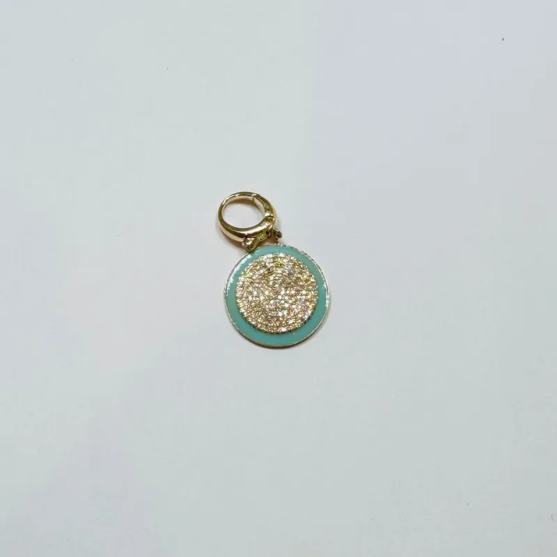 turquoise enamel pave diamond disc pendant sold by Theodosia