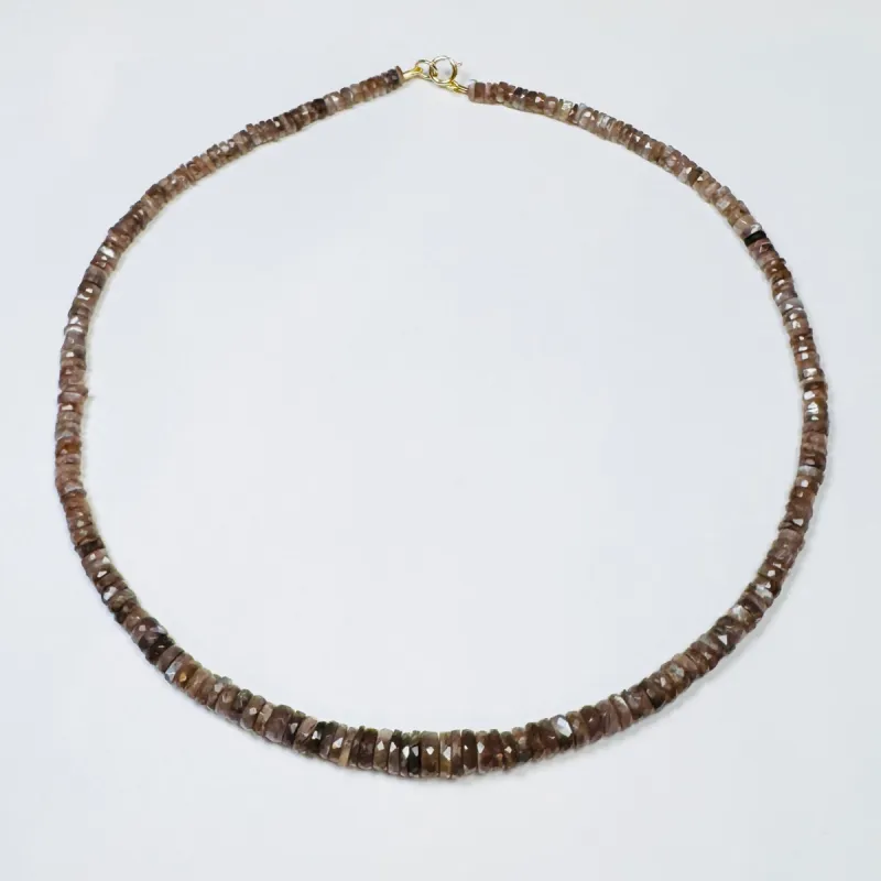 mocha moonstone heishi necklace, graduated sold by Theodosia