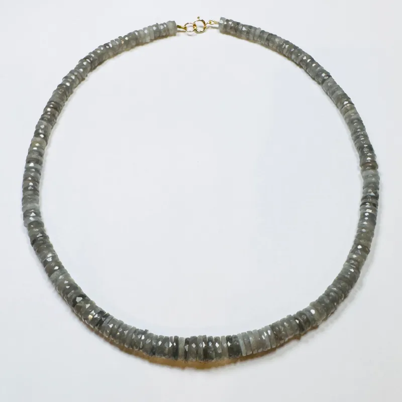 gray moonstone heishi necklace, graduated sold by Theodosia