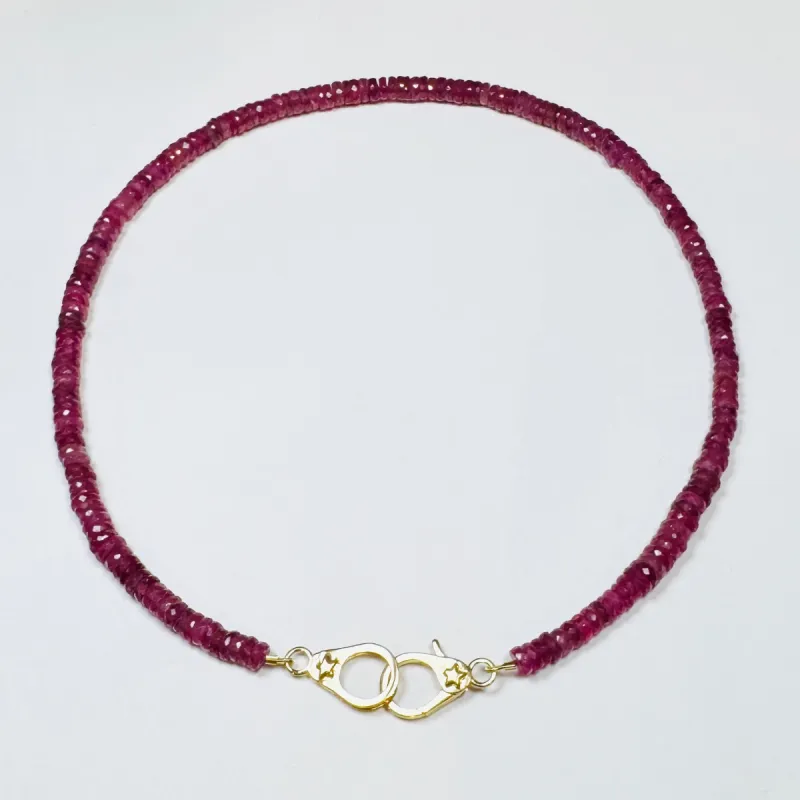 ruby faceted heishi cut necklace with handcuff cuff sold by Theodosia