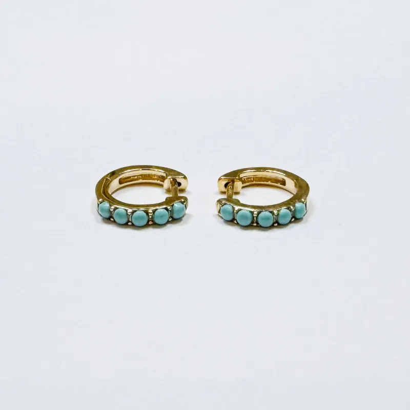 turquoise studded gold huggies sold by Theodosia