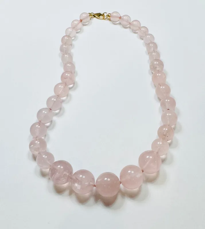 knotted rose quartz gumball candy necklace sold by Theodosia