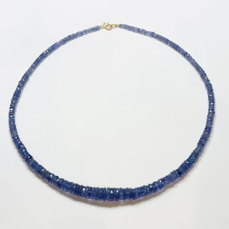 tanzanite heishi necklace, graduated sold by Theodosia