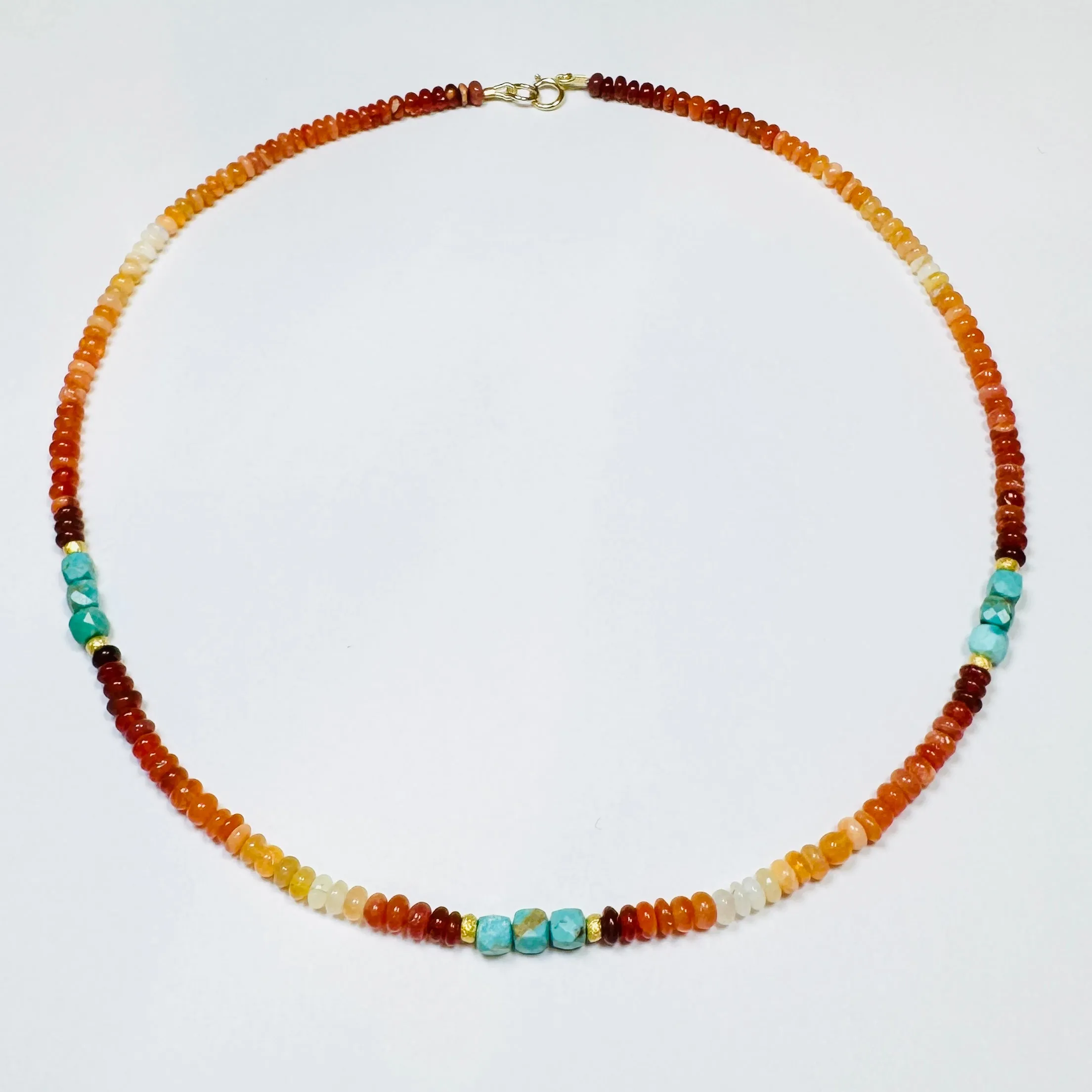 fire opal necklace with turquoise sold by Theodosia