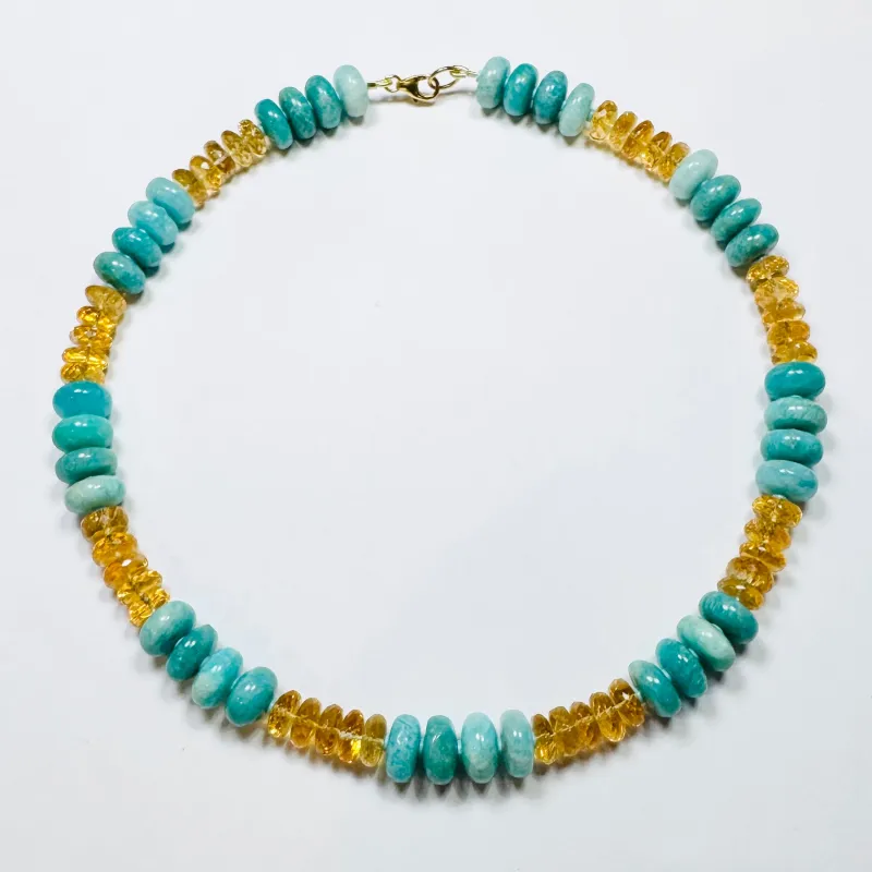 Russian amazonite and citrine candy necklace sold by Theodosia