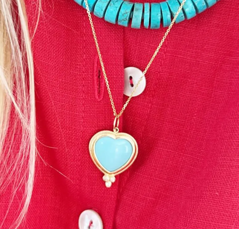diamond and turquoise heart pendant sold by Theodosia