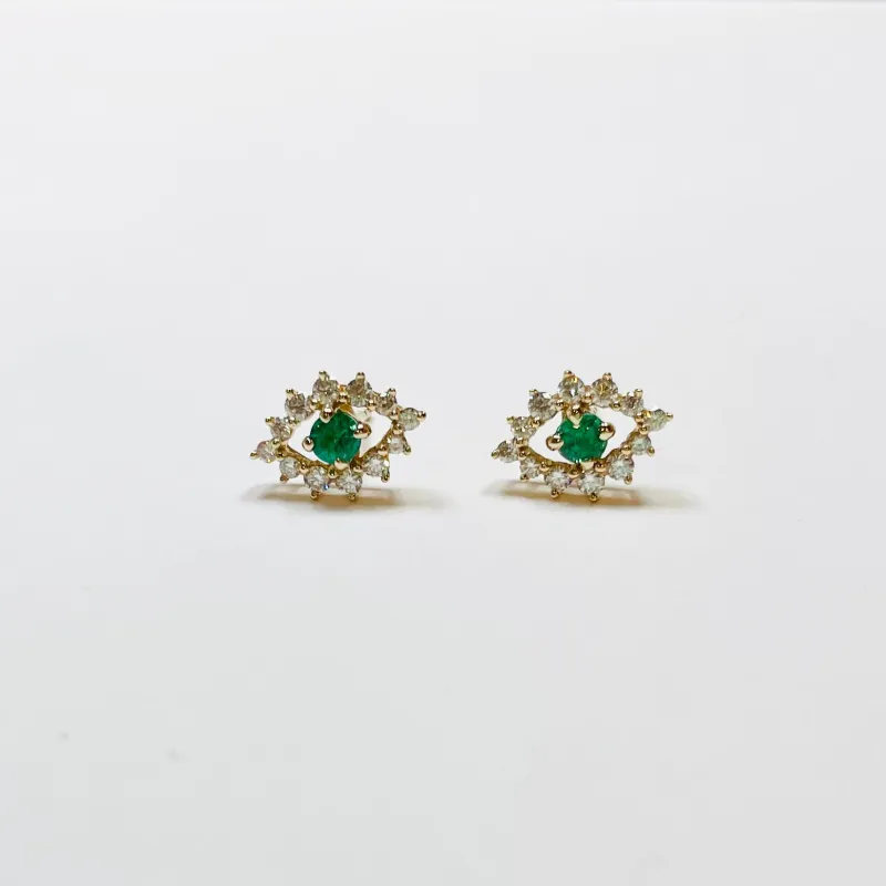 emerald and diamond evil eye studs sold by Theodosia