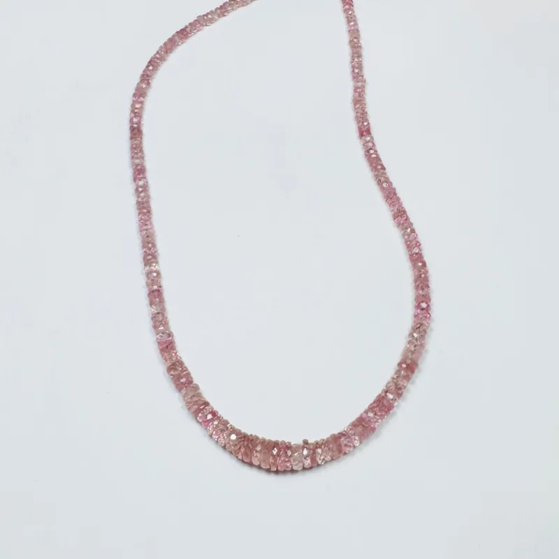 rose tourmaline heishi necklace, graduated sold by Theodosia