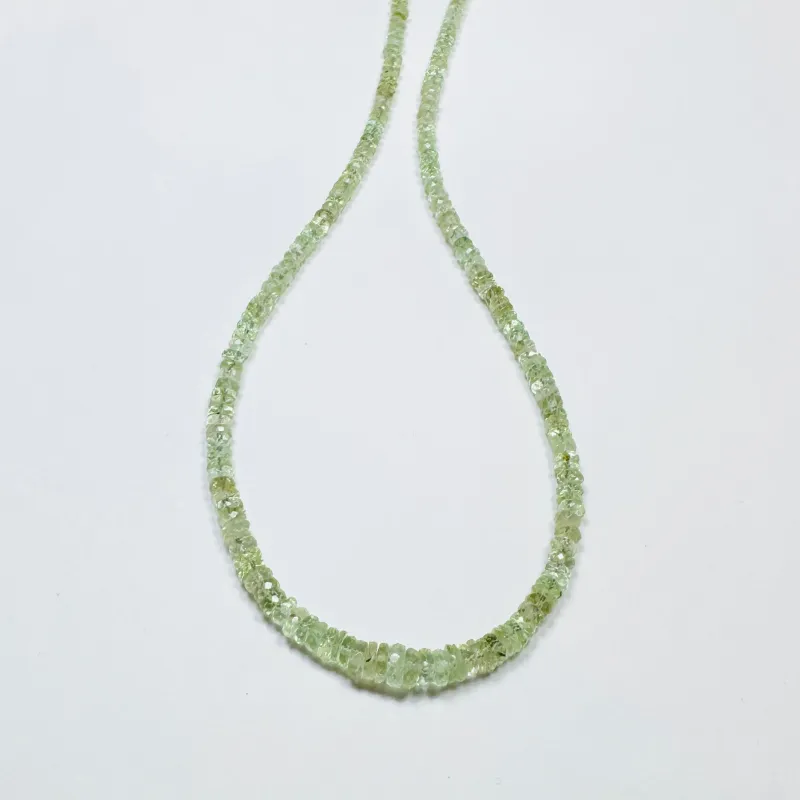 cucumber tourmaline heishi necklace, graduated sold by Theodosia