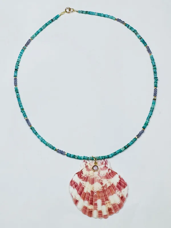 turquoise necklace with shell pendant sold by Theodosia