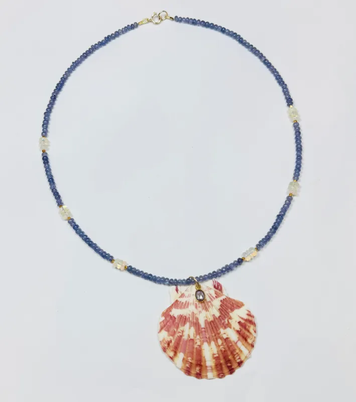 tanzanite necklace with shell pendant sold by Theodosia