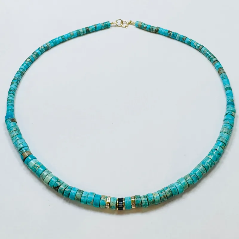 turquoise with diamond and sapphire barrel beads sold by Theodosia