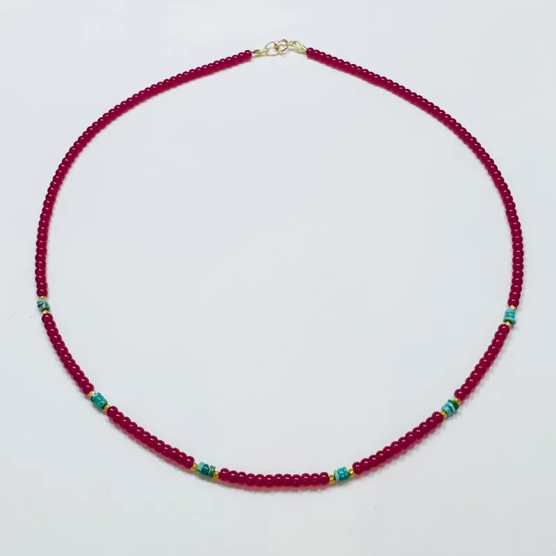 smooth ruby and turquoise necklace with gold nuggets sold by Theodosia