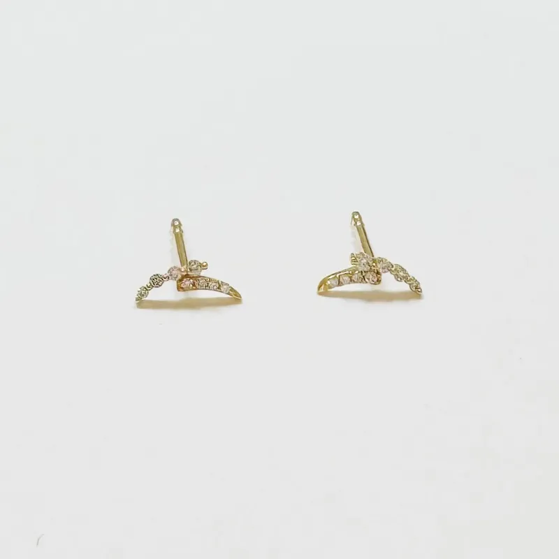 feather arc diamond bar studs sold by Theodosia