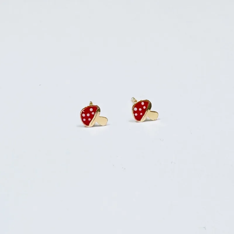 mini red mushroom studs sold by Theodosia