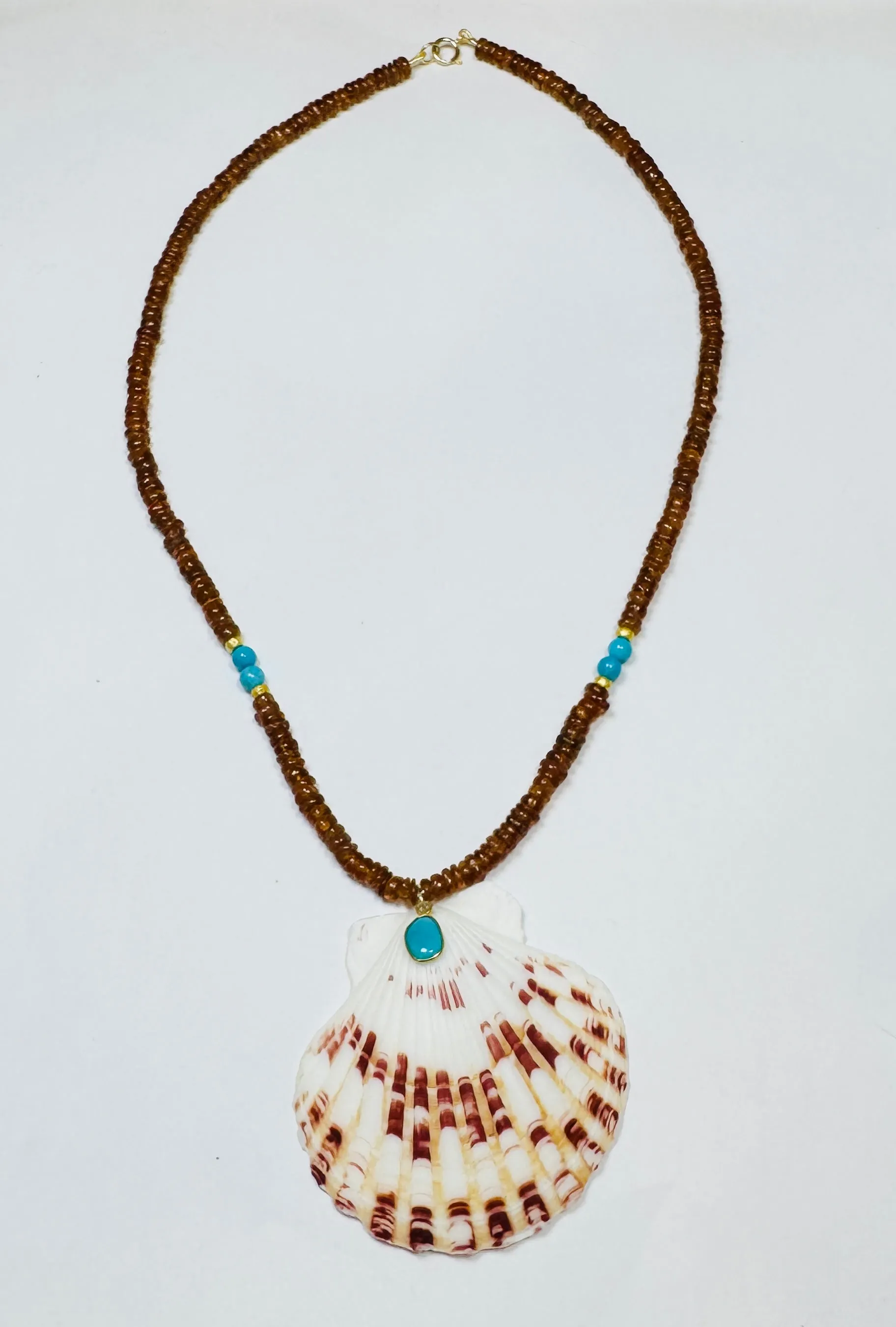 Hessonite garnet necklace with chrysoprase shell pendant sold by Theodosia product image thumbnail 2