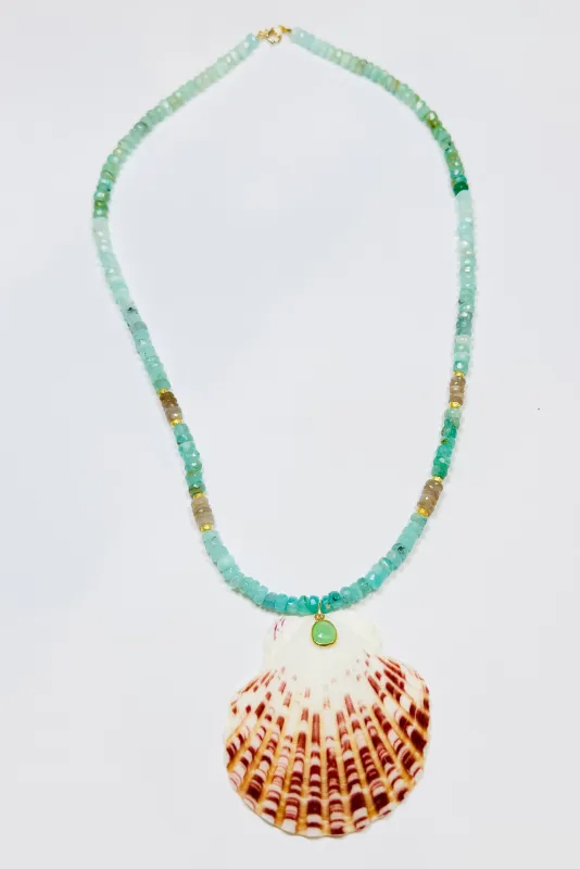 chrysoprase and gray moonstone necklace with shell pendant sold by Theodosia