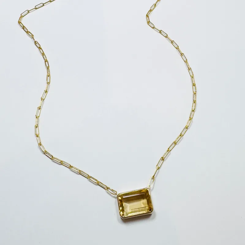 bezel set citrine on paperclip chain sold by Theodosia