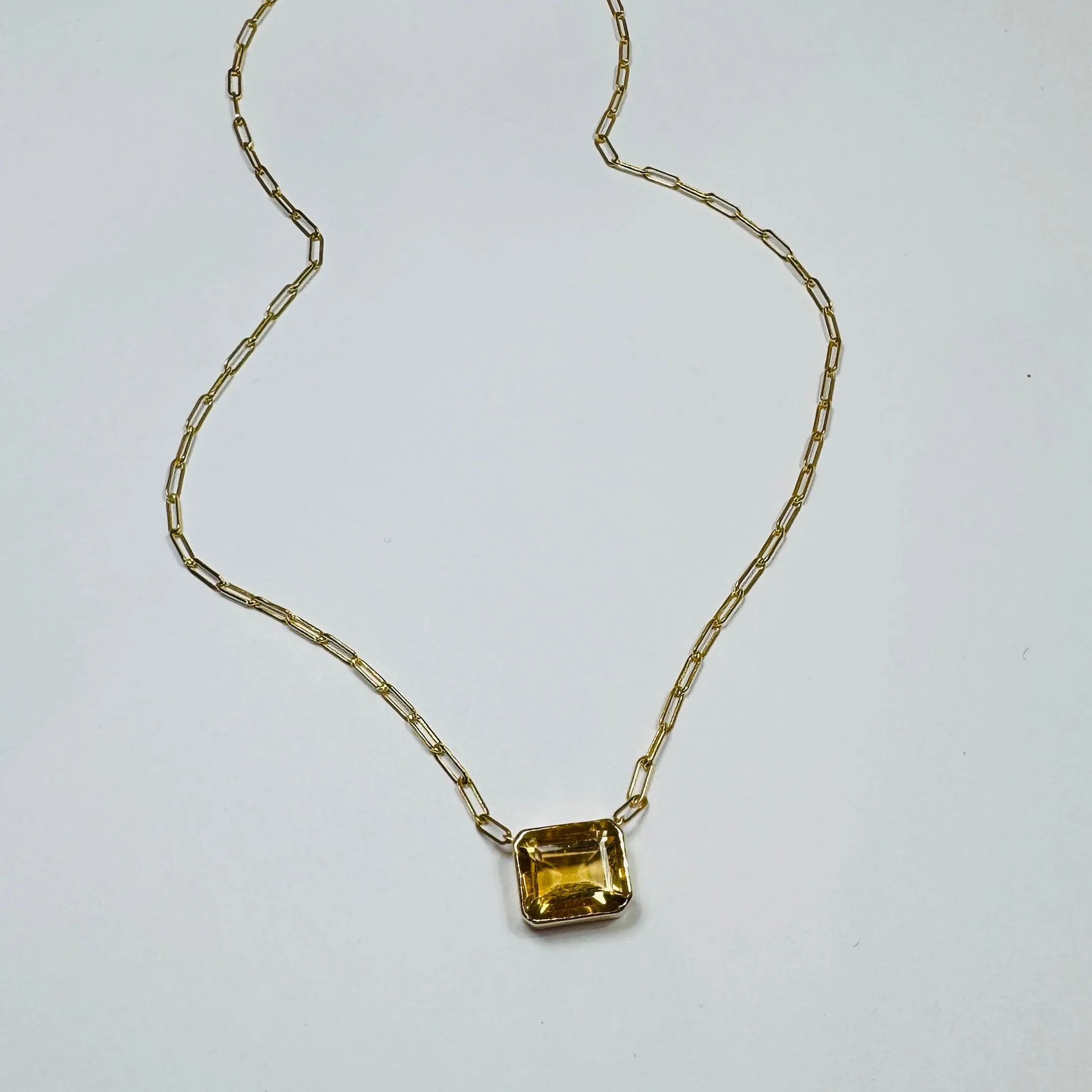 bezel set citrine on paperclip chain sold by Theodosia product image thumbnail 2