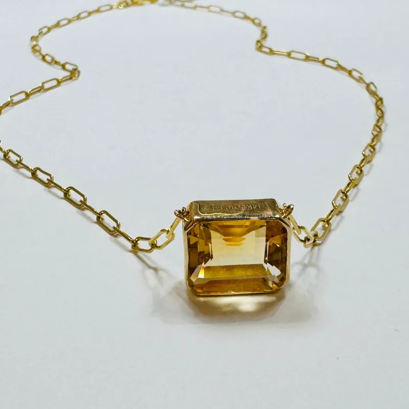 bezel set citrine on paperclip chain sold by Theodosia