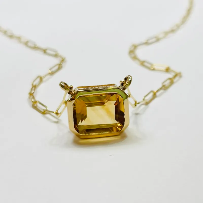 bezel set citrine on paperclip chain sold by Theodosia