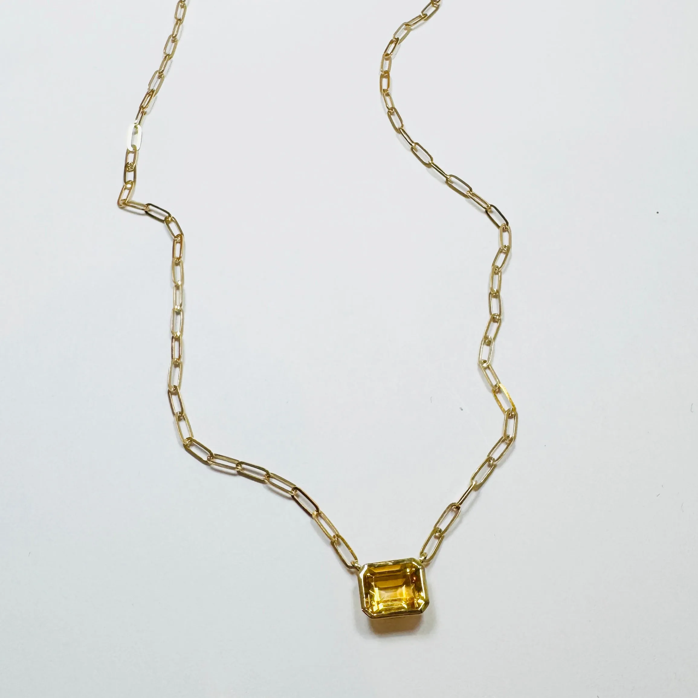 bezel set citrine on paperclip chain sold by Theodosia product image thumbnail 2