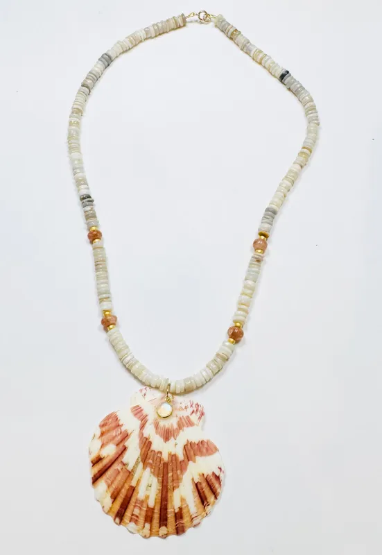 Australian opal and sapphire necklace with shell pendant sold by Theodosia