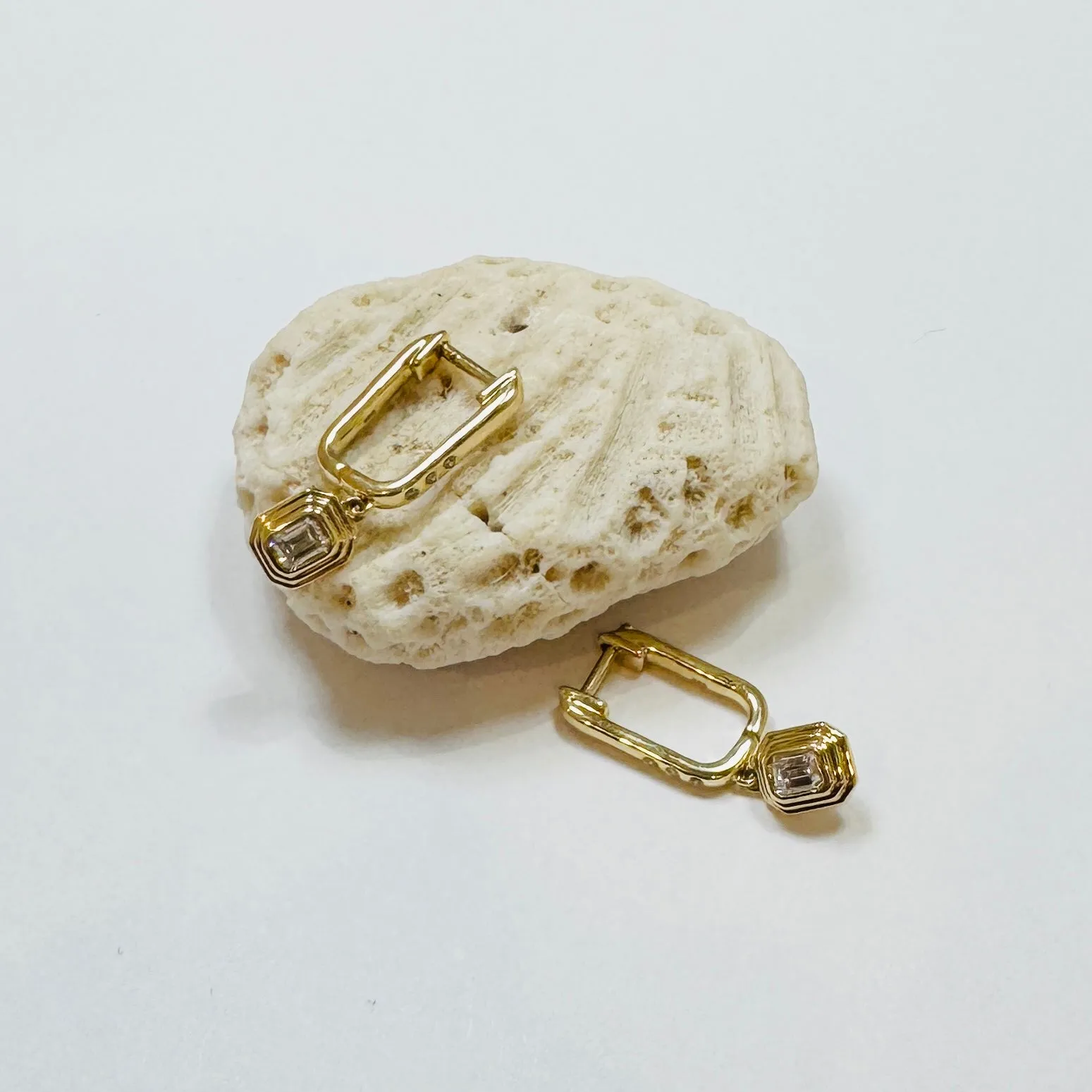 stepped diamond dangle huggies sold by Theodosia