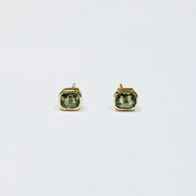 bezel set green sapphire studs sold by Theodosia
