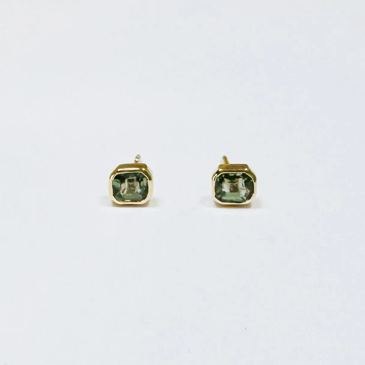 bezel set green sapphire studs sold by Theodosia