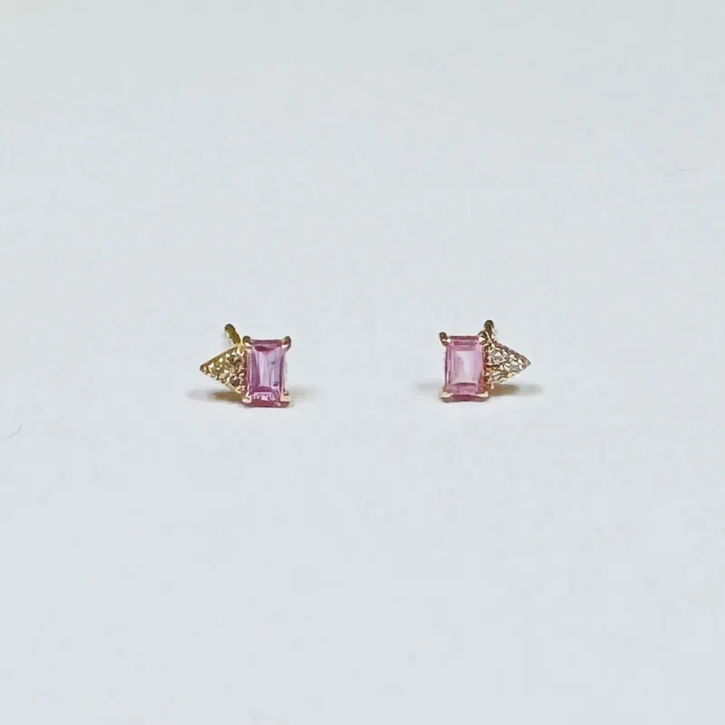 pink sapphire baguette and diamond cluster studs sold by Theodosia
