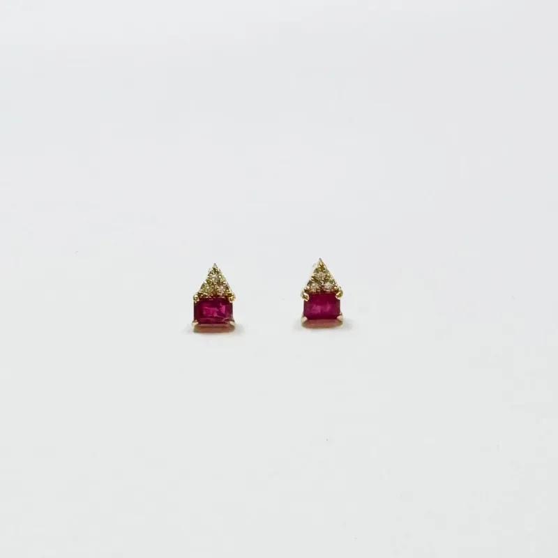 ruby baguette and diamond cluster studs sold by Theodosia