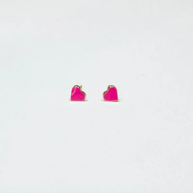mini hot pink enamel heart studs sold by Theodosia