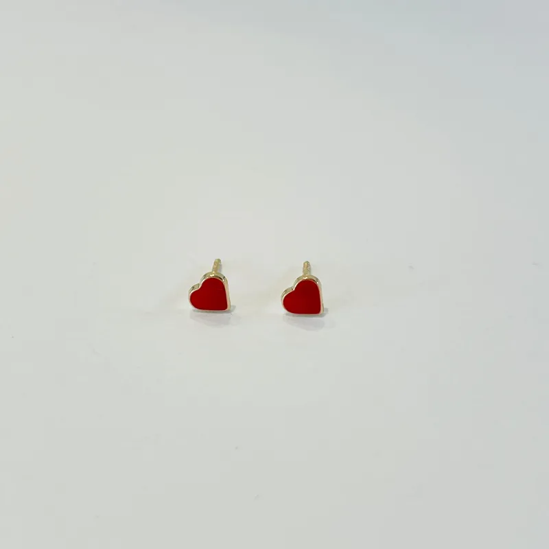 mini red enamel heart studs sold by Theodosia
