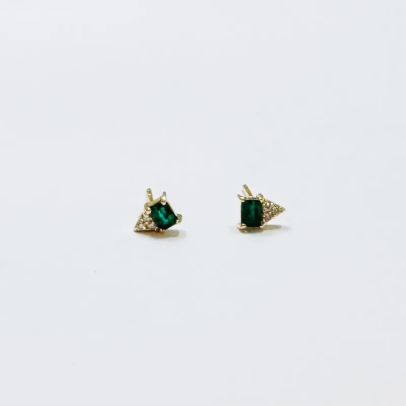 emerald baguette and diamond cluster studs sold by Theodosia